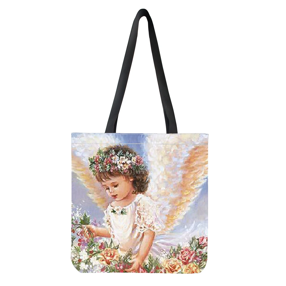 Ladies Handbags Western Angel Pattern Canvas Tote Bag Large Capacity Shopping Travel Women Eco Reusable Shoulder Shopper Bags