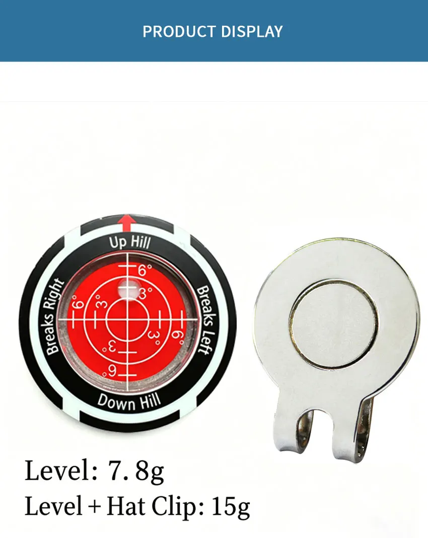 Golf-Nivelliergerät zur Gefällemessung, Höhenmessung, kreisförmig, 39 mm, Kappenklemme, Ballpositionsmarkierung, Geschenk für Golfer – Detail 5