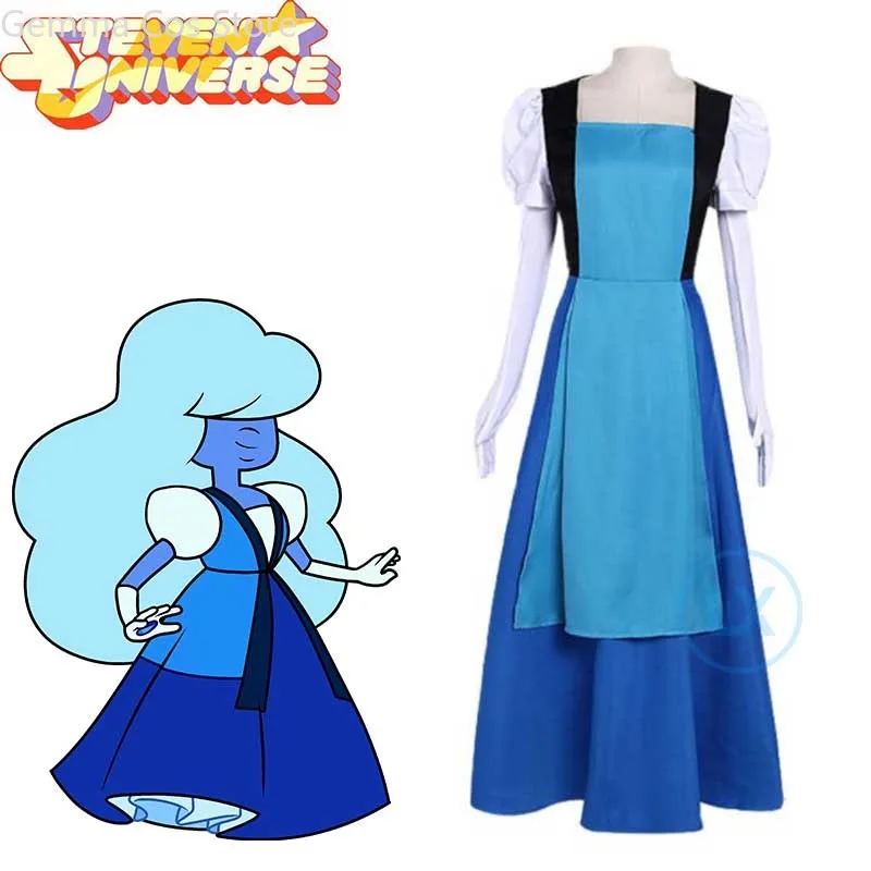 

Anime Steven Universe Cosplay Costume Dress Women Sapphire Role Play Blue Dress Princess Fancy Dress Clothes Halloween Gifts