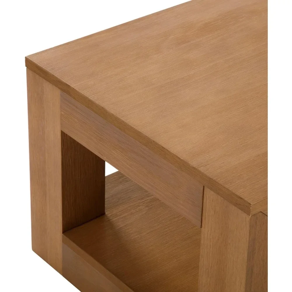 Modern Rectangular Coffee Table with Shelf, Solid Wood, 40 Inch, Center Table with Storage, 2 Tier Tea Table for Living Room