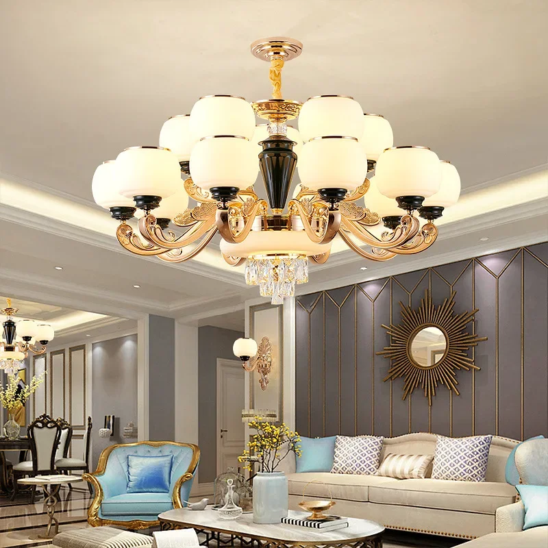 European-Style Dust-Proof Lamp  Living Room Crystal Lamp Simple And Atmospheric Household Duplex Building Restaurant Chandelier