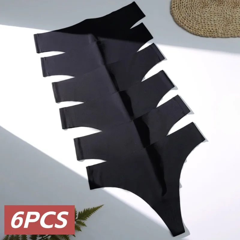 Tangas sexys de seda sin costuras para mujer, ropa interior femenina de tiro bajo, bragas deportivas, lencería sólida, 6 piezas