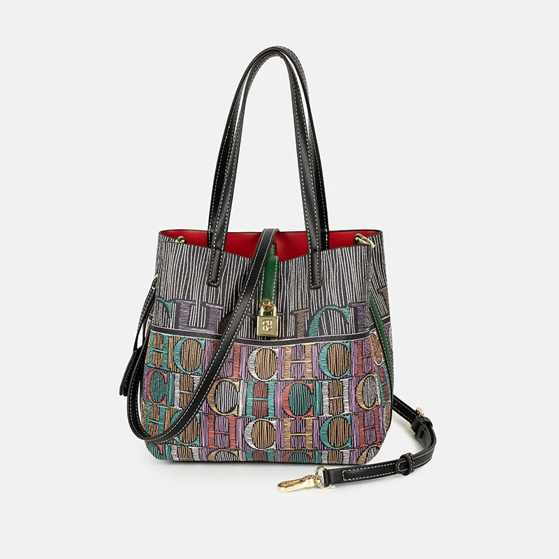 CH Colorful Stitched Monogram Tote Bag Fashionable Large Capacity Handbag For Women Daily Shopping Outings And Weekend Trips view 6