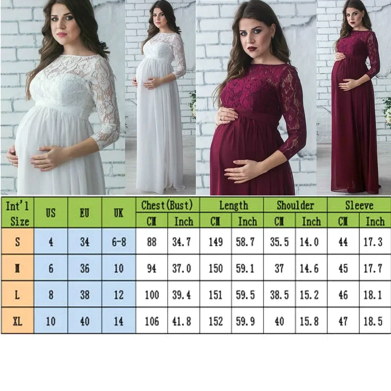 Frauen schwanger Umstands kleid 2021 Schwangerschaft kleidung Langarm Spitze Party Maxi kleid Umstands mode für Fotografie Requisiten