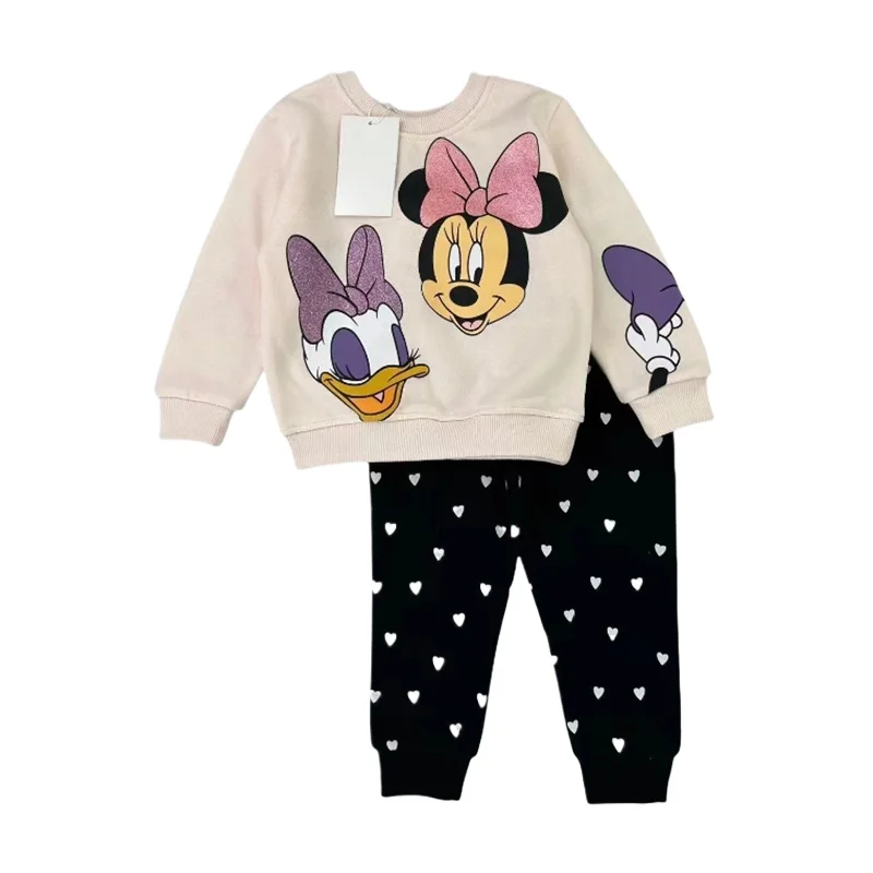 Autumn Girls Cartoon Thicken Set 2025 Spring Long Sleeve Children's Minnie Mouse Clothes Baby Girl Toddler Two-Piece Sets