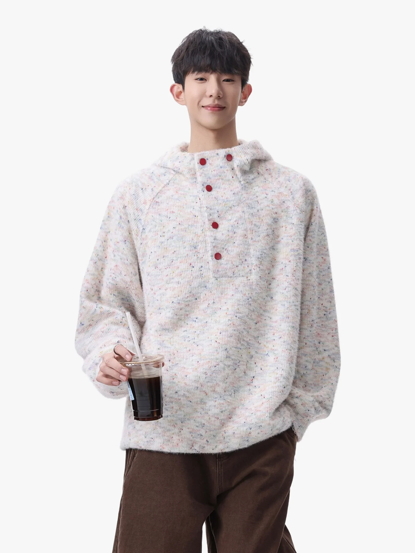 

Толстовка с капюшоном и радужными пуговицами, весенняя повседневная одежда, модный городской стиль, с длинными рукавами, из полиэфирного волокна, молодежный топ для пар