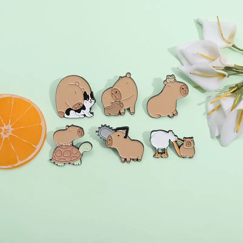 6pcs Personalized Creative Cute Animal Brooch Guinea Pig Cartoon Brooch Metal Badge Cartoon Clothing Accessories