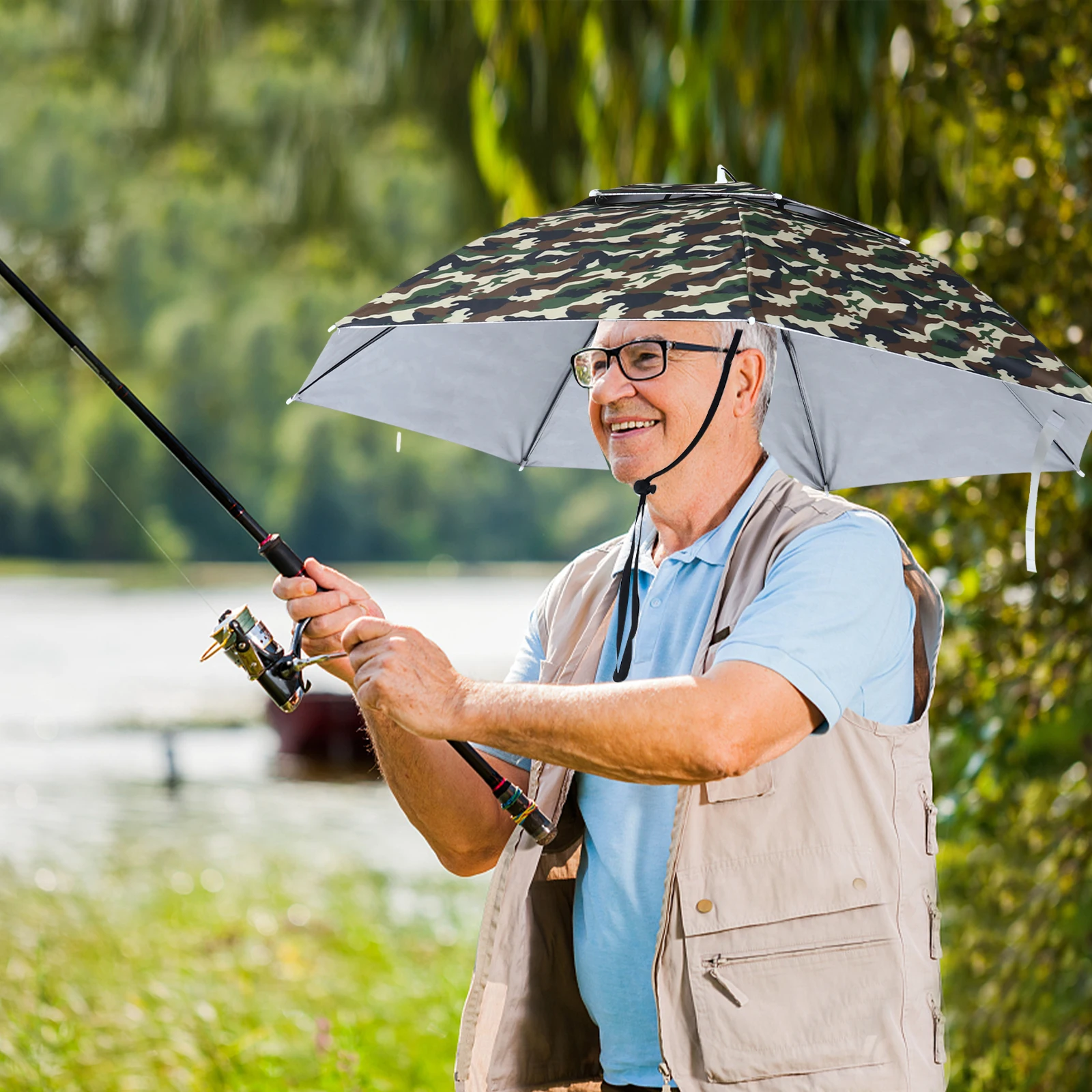 

1Pcs Hands-Free Headwear Umbrella 95cm Durable Folding Oxford Fabric Outdoor Sun Rain Shield Fishing Work Travel Shade