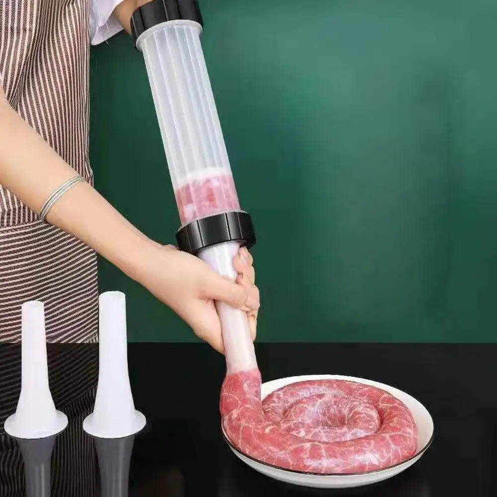 Máquina Manual de salchichas con 3 boquillas de relleno, llenador de salchichas portátil, herramienta de relleno de salchichas de cocina casera para salchichas caseras