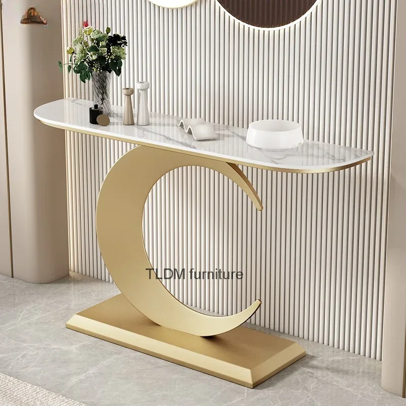 

Italian Light Luxury Stone Plate Console Half round Cabinet Modern Minimalist Wall-Mounted Console Tables Side View Table