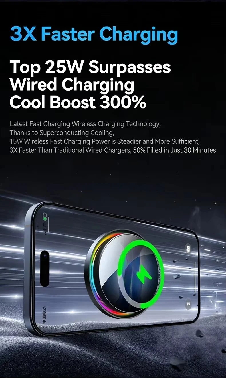 25W Qi2.2 Magnetisches Kabelloses Autoladegerät für MagSafe RGB Lüftungsschlitz-Handyhalterung Schnelles Laden für iPhone 17 16 Pro Samsung Android – Detail 3