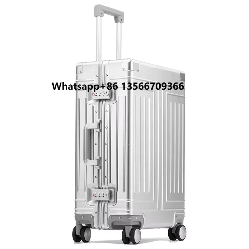 

Silver High Texture High Quality Luxury All Aluminum Travel Luggage Fashion Simple Portable Business Boarding Suitcase