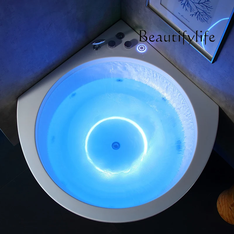 

Circular acrylic independent massage bathtub LED upgradable constant temperature system Bubble bath Bluetooth music