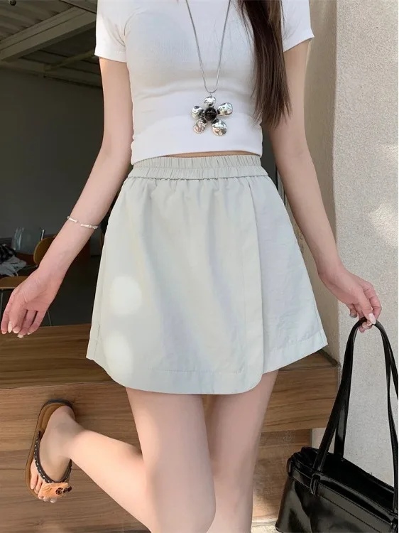 

High Waist Casual Shorts Workwear Style Thin Outerwear Summer Loose Fit A-Line Slimming Five-Quarter Length Wide Leg Pants