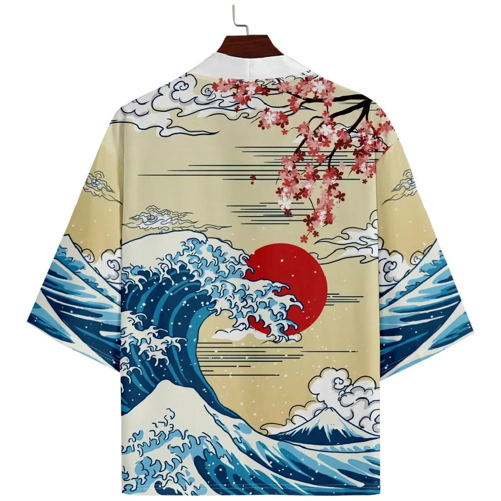 

Vintage Japanese Wave Print Kimono Streetwear Men Women Cardigan Haori Harajuku Traditional Beach Yukata Plus Size 5XL 6XL