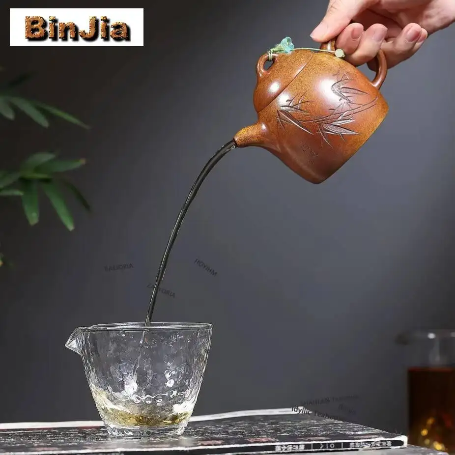 250ml Creative Yixing Purple Clay Teapots Handmade Qin Quan Pot Raw Ore Flames Burning Golden Section Mud Kettle Zisha Tea Set