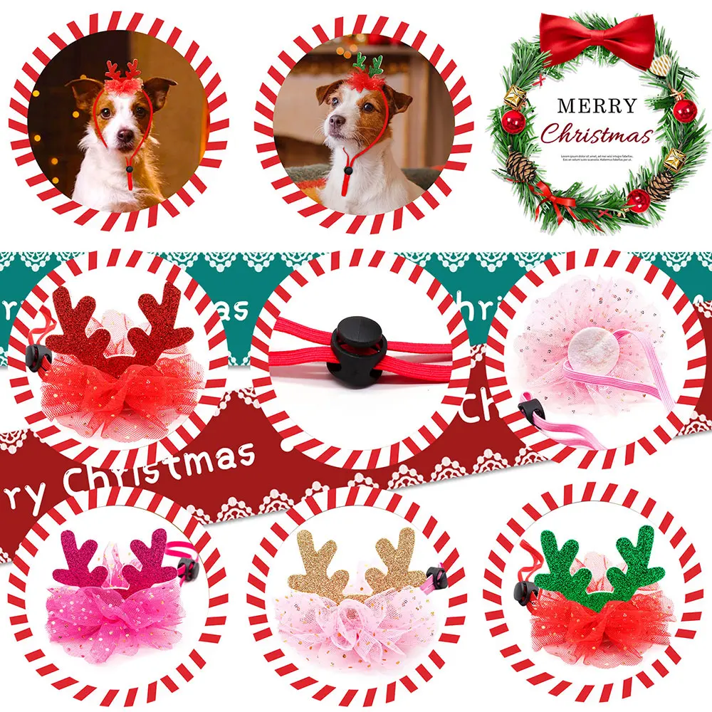 Fahion Christmas Dog Hat/Cap Deer Horn Hat Cute Costume Sequin Tiara Decorate Dog Cat Headwear Cosplay Party Gift Dog Supplies