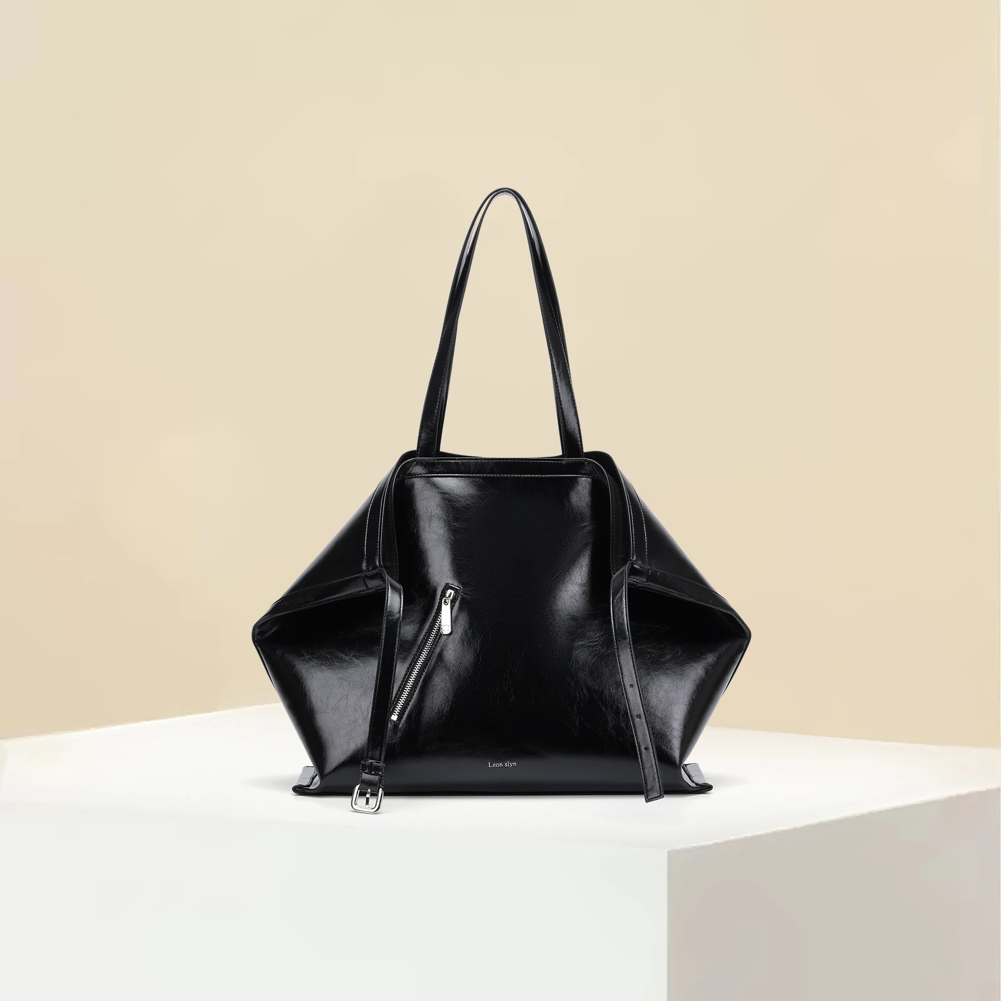 Leon slyn lady's shopping bag - shoulder bag - oil wax leather - mink fur lining - large capacity
