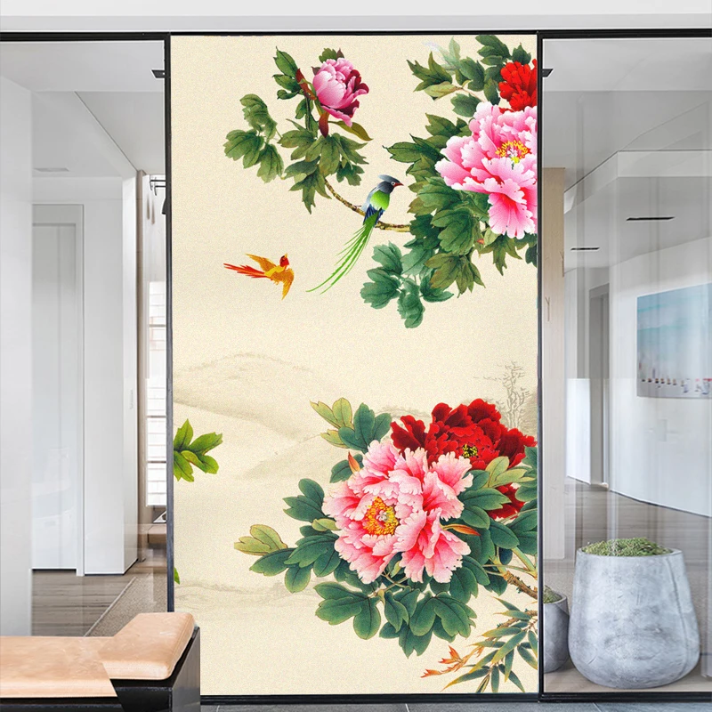 Window Film Privacy Frosted Glass Sticker Heat Insulation and Sunscreen Beautiful Flower Decoration Adhesive sticker for Home