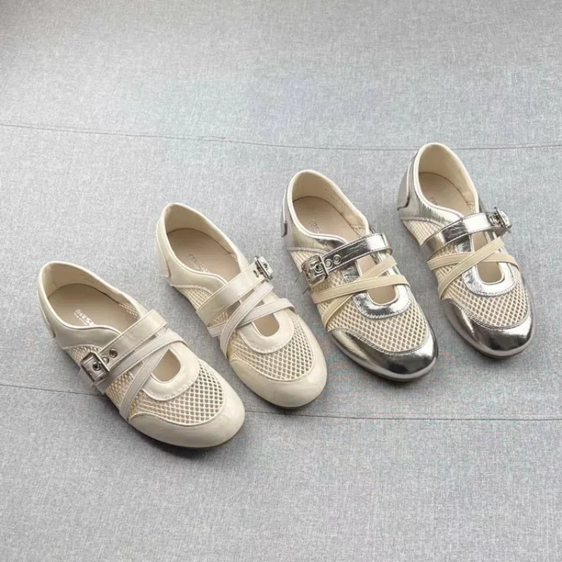 New Splicing Woven Hollow Sneakers 2026 Spring and Summer Buckle Non-slip Casual Single Shoes