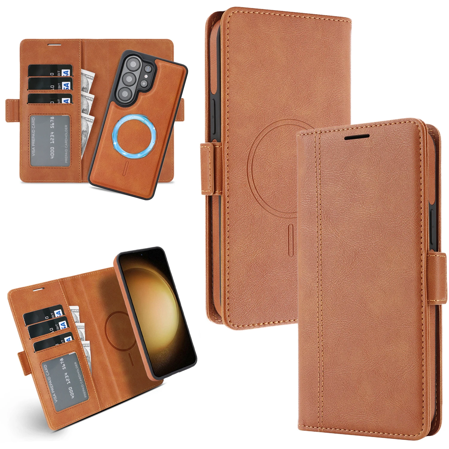 Magnetische 2-in-1 Abnehmbare Flip-Kartenhülle aus Leder für Samsung S26 Ultra S25 S24 S23 Stoßfeste Magsafe-kompatible Schutzhülle