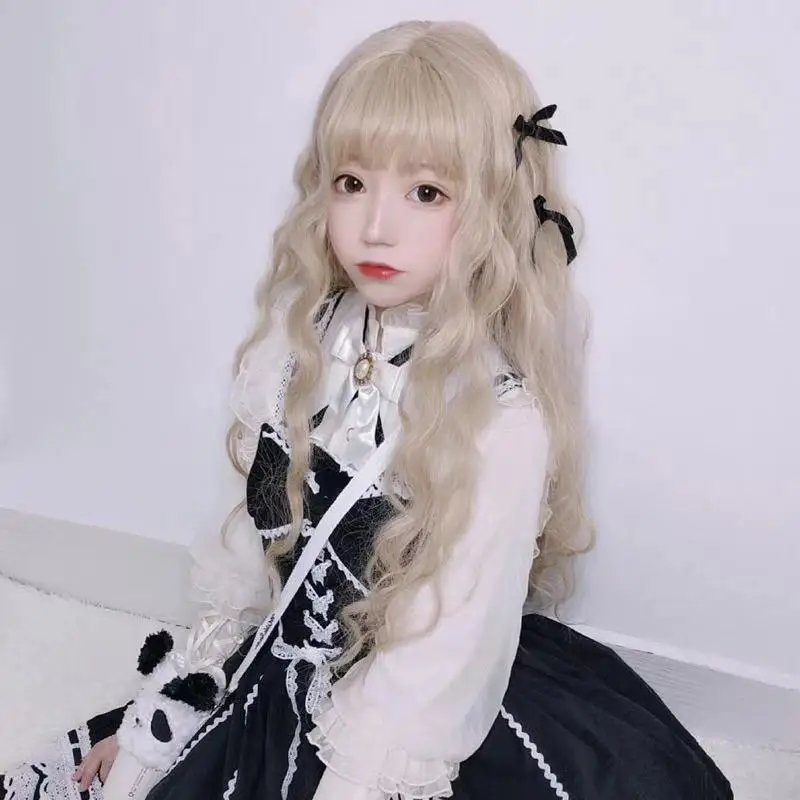 

Internet Celebrity Wig for Women, Long Curly Hair, Big Waves, Air Bangs, Full Head Wig, In Stock