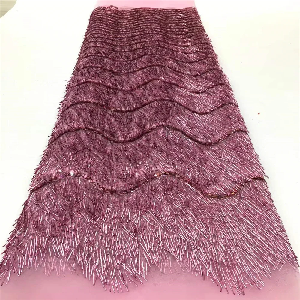 2025 African Sequins Lace Fabric 5 Yards High Quality Tassels French Nigerian Groom Lace Fabric For Sewing Dress Wedding Party