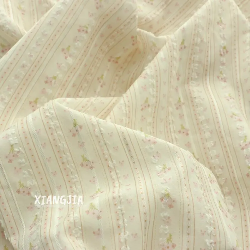 

500X135cm Korean Pastoral Style Dark Pattern Cut Flower Striped Cotton Dress Long Dress Clothing DIY Fabric