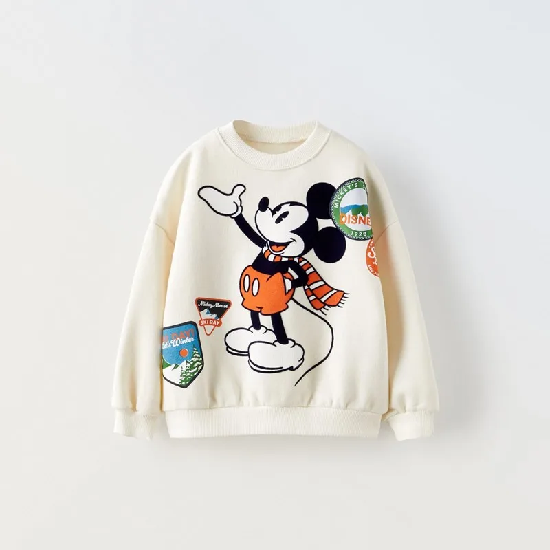 Sudaderas rosas con estampado de Mickey para niñas pequeñas, jersey de cuello redondo, sudaderas informales, Top de manga larga a la moda, ropa de