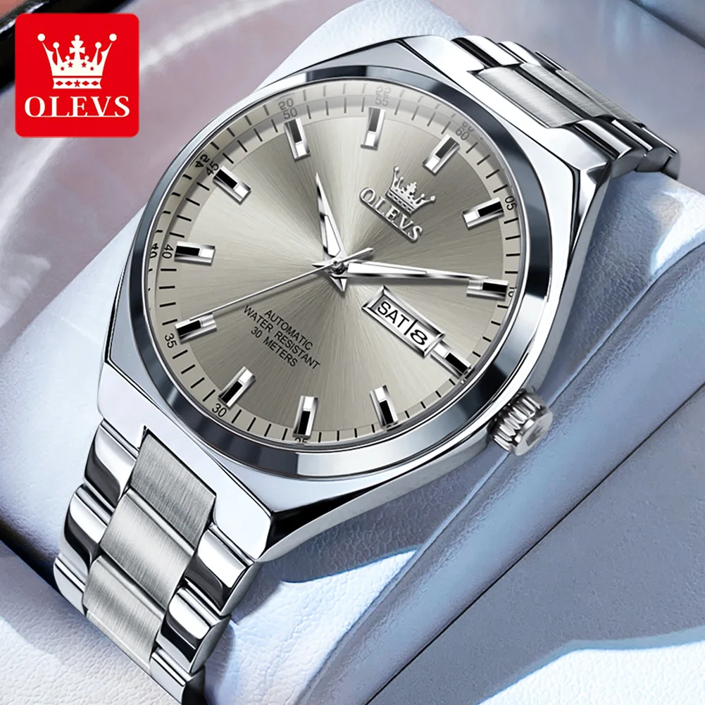 OLEVS Men\'s Watches Fine Steel Fashion Original Automatic Mechanical Wristwatch Waterproof Luminous Date Business Watch for Man