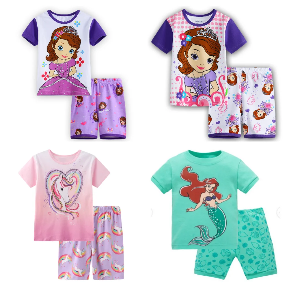 Summer Kids Set Sophia Princess Cartoon Pajamas Baby Girl Clothes Mermaid Home Wear Childrens Sets Girls Pijamas