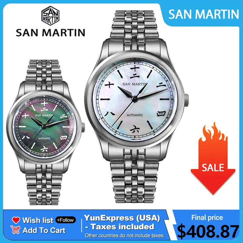 San Martin New 39mm Gada Watch MOP Sparkle Dial Chinese Style Original Design Miyota 90S5 Men Dress Automatic Mechanical SN0144