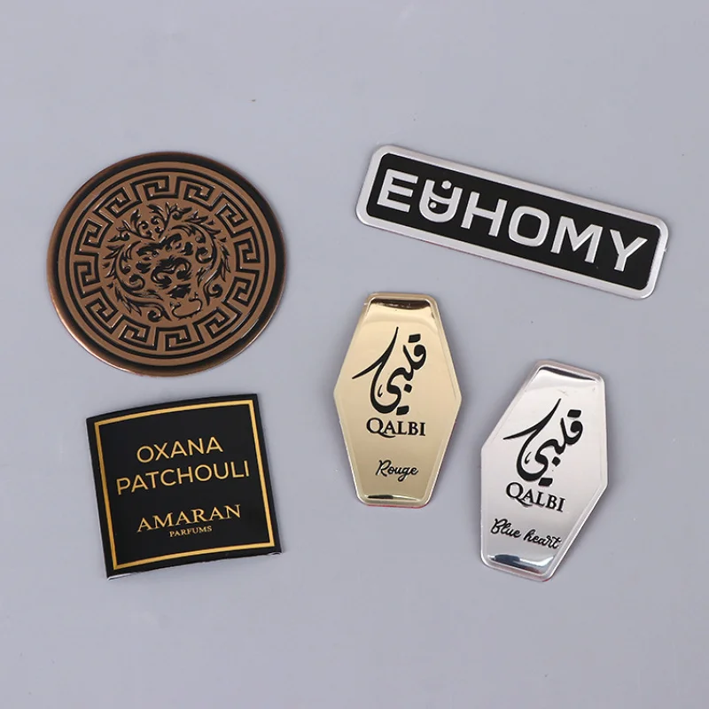 custom.Customized Printed Self-adhesive Embossed Metal Stickers, Perfume Bottle Printed Aluminum Labels