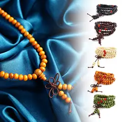 Chinese Style Small Leaf Red Sandalwood Buddhist Beads String Necklace Multilayer Lacquer Women Men Rosary Bracelet Beads Knot