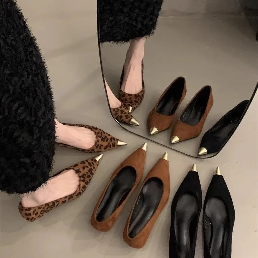 Hebe Style Versatile Slip-On Single Shoes Spring Summer New Color Block Pointed Toe Thin Heel Elegant Lady 2026 New Arrival