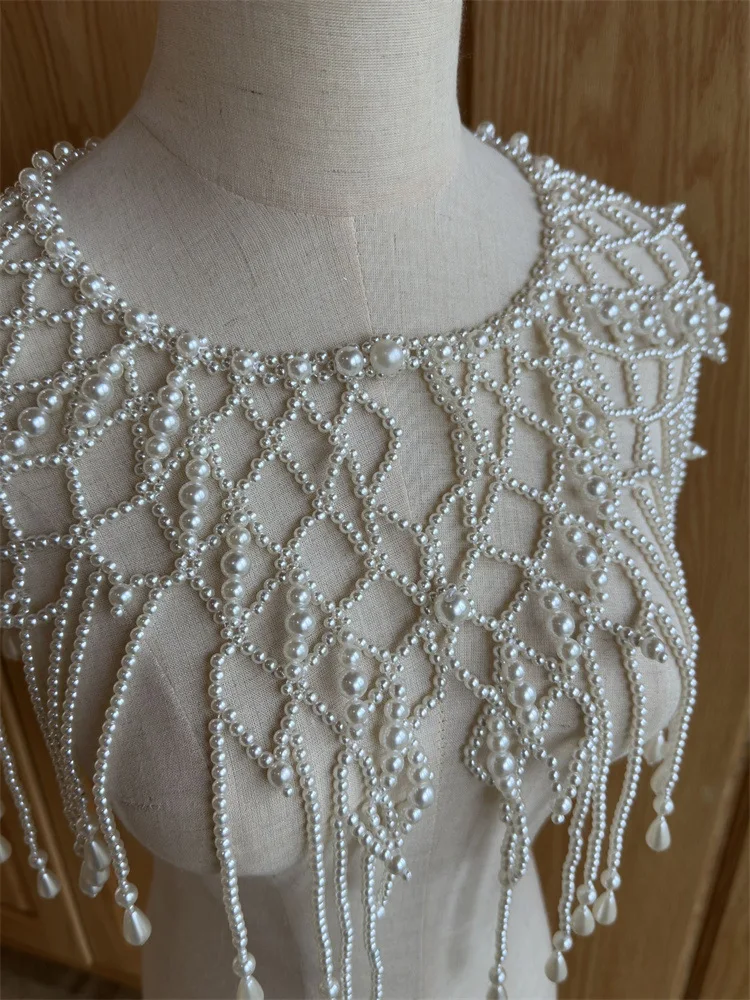 2024 XFSPARKLEHandmade pearl ancient style Hanfu shawl accessories classical style cheongsam soft necklace female