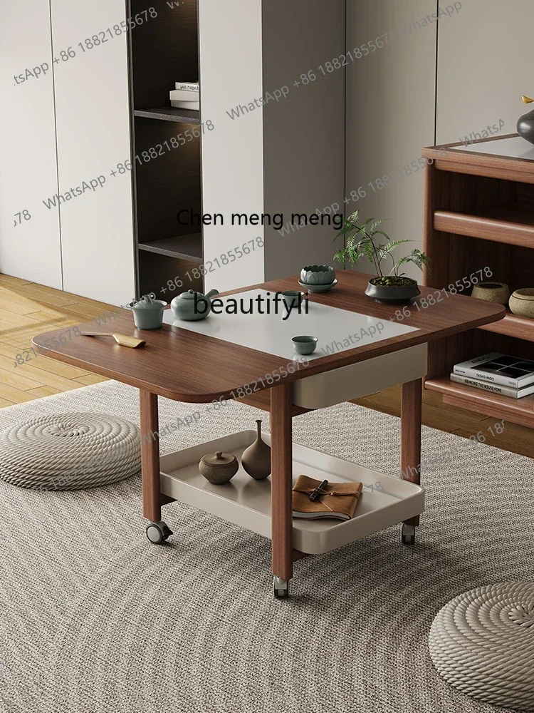 

X Multifunctional Solid Wood Sofa Side Table Trolley Removable Folding Tea Cart Side Table Dual-Use
