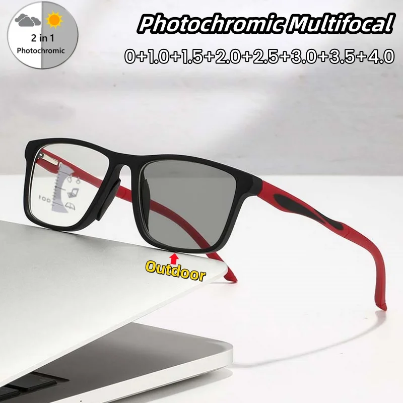 

Classic Square Multifocal Photochromic Reading Glasses Dual-purpose for Both Near and Far Unisex HD Eyeglasses 0 To +4.0