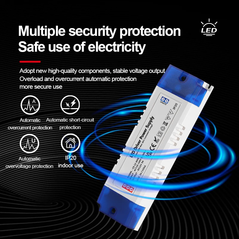 AC/DC 12W 24W 36W 60W 80W 100W LED Lighting Transformer Driver Adapter DC 12V 24V Lighting Fixture LED Light Strip Ceiling Light