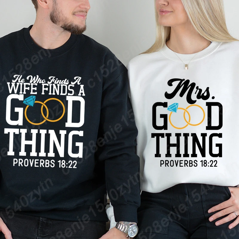 He Who Finds A Wife Finds A Good Thing Pullover Matching Couples Pure Color Tops His & Her Sweatshirt Soft Long Sleeve Pullovers