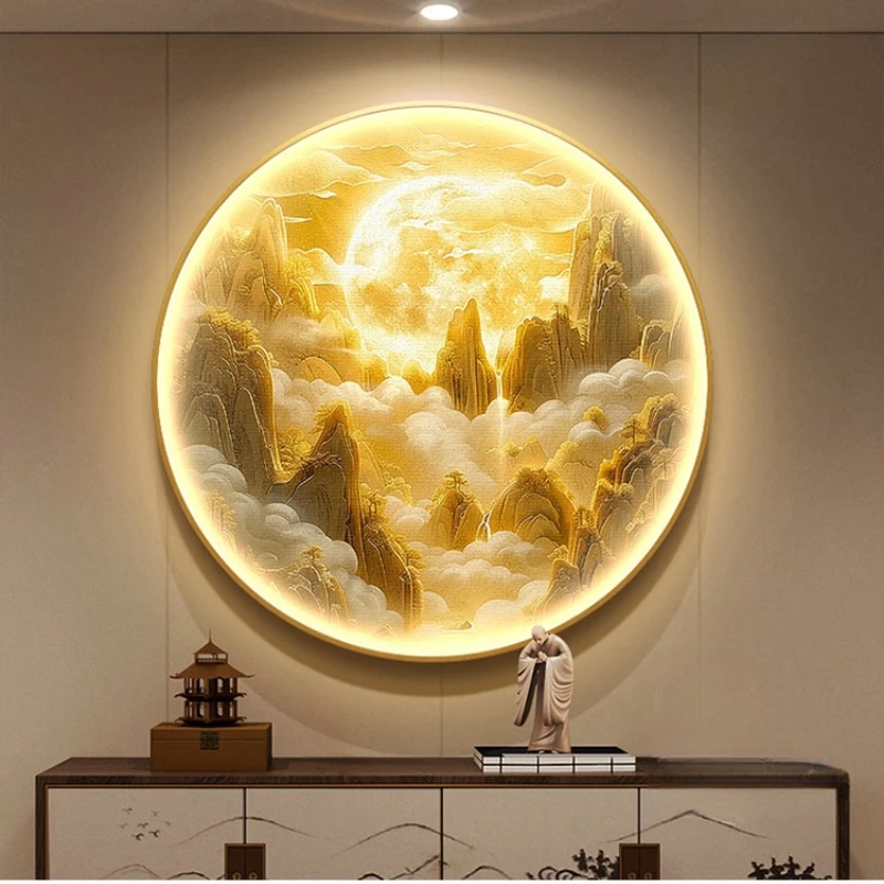 Luxury Round LED Wall Light For Corridor House Living Room Lustre Mountain Hanging Painting Lighting Mural Lamp Home Decoration