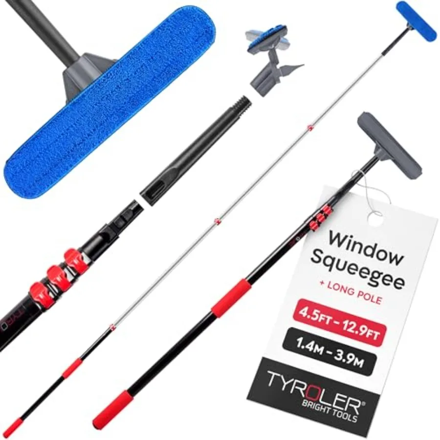 

Tyroler Professional Window Squeegee with Extension Pole 4.5-12.9ft Squeegee for Windows Cleaning Outdoor Window Cleaner Tool W