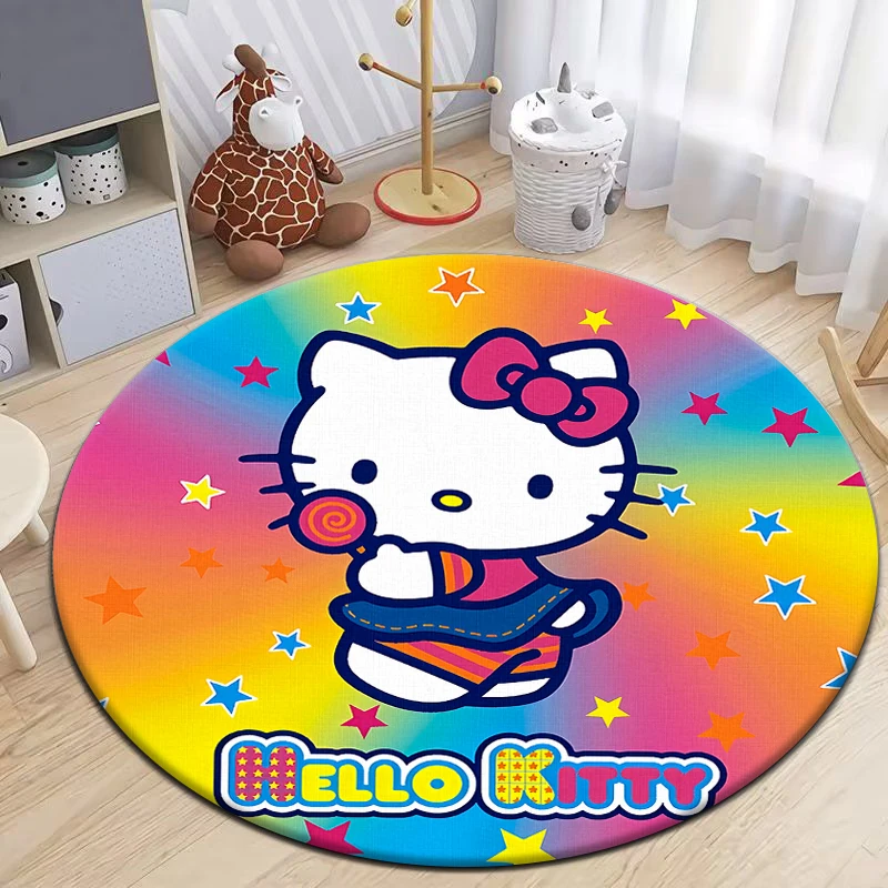 Hellokitty Rond Tapijt Voor Woonkamer Tapijten Camping Picknick Matten Flanel Anti-Slip Tapijt Yoga Mat Geschenken, Tapijten Voor Woonkamer