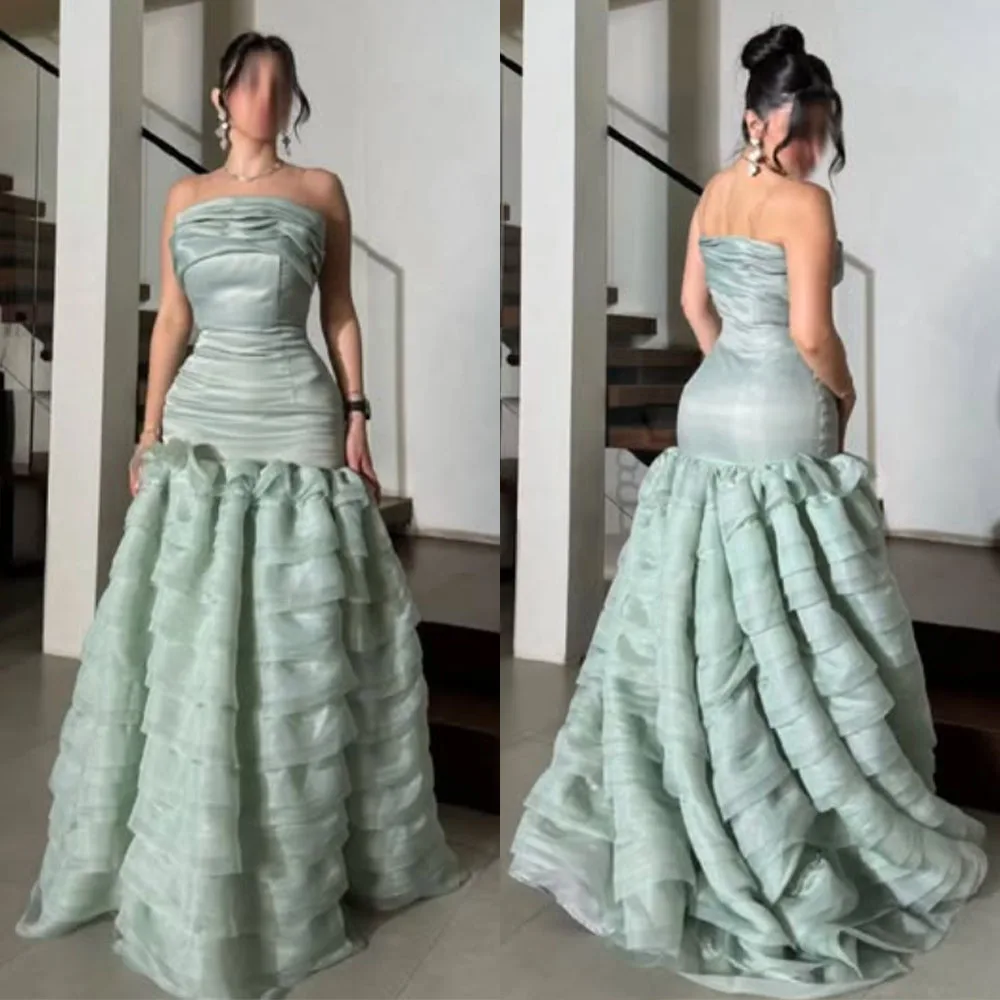

High Quality Customized Strapless Wrinkle Zipper Floor Length Formal Women Evening Dress Wedding Dresses for Parties Sleeveless
