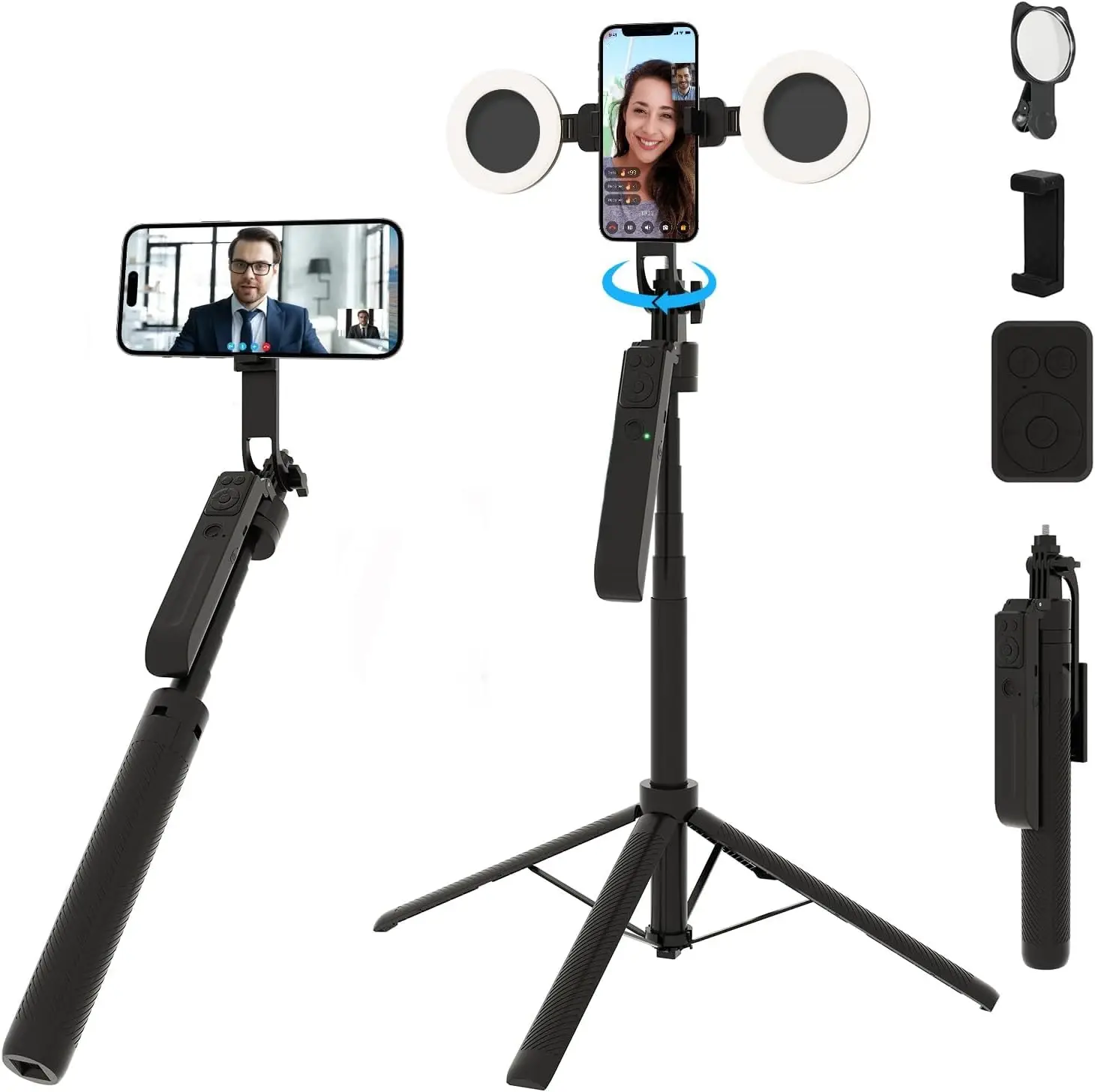 

Auto Face Tracking Selfie Stick Tripod with Fill Light, 360 Rotation & Gesture Control, 70.9" Selfie Stick Tripod for iP