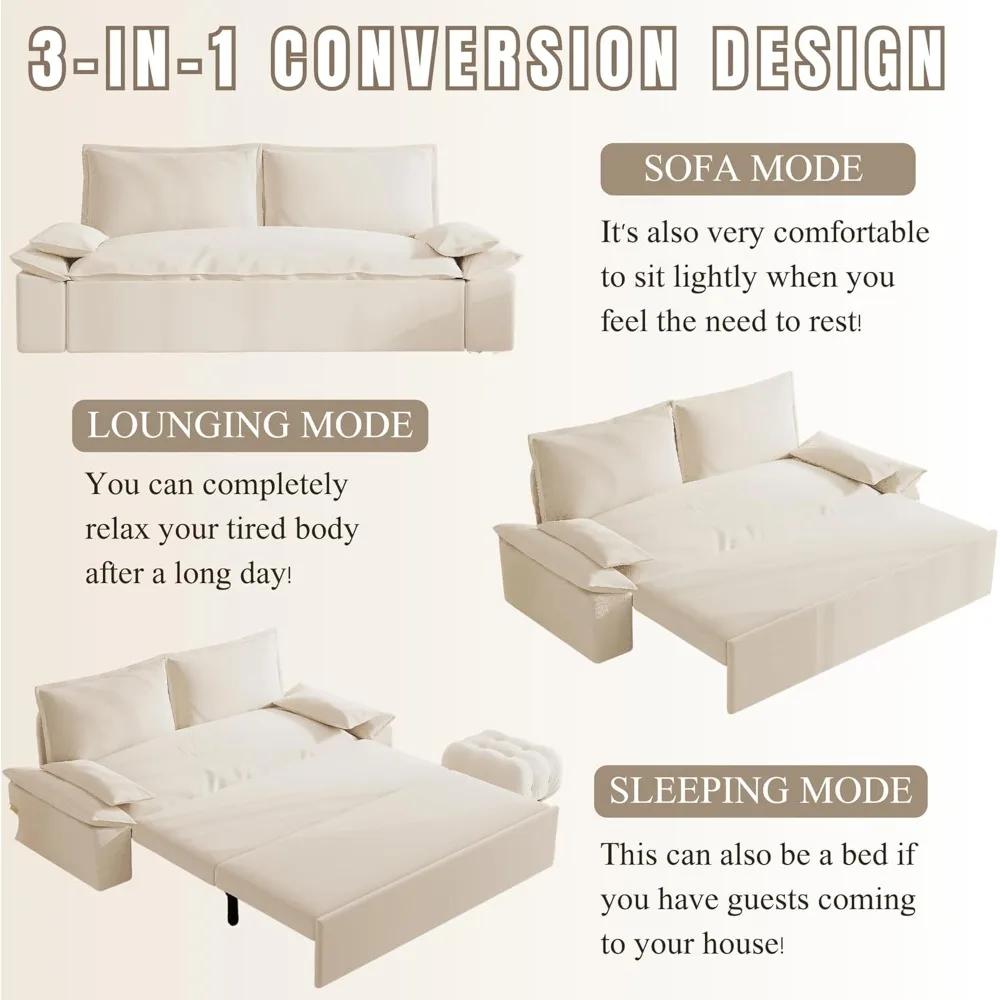 Sofa Bed, Comfy Pull Out Futon Couch Bed 70.1" Modern Velvet Recliner Loveseat Sofa Multi-Functional Black Cloud Couch image 2