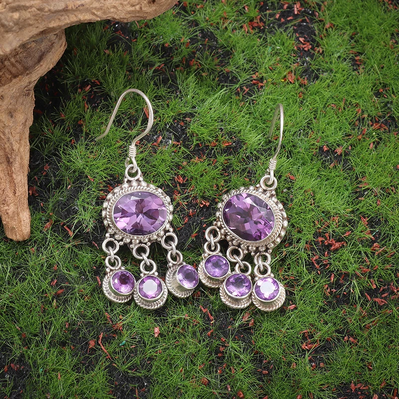 女性のためのレトロな紫色のジルコニアのイヤリング,エレガントなバンケットアクセサリー,高品質,ファッショナブル