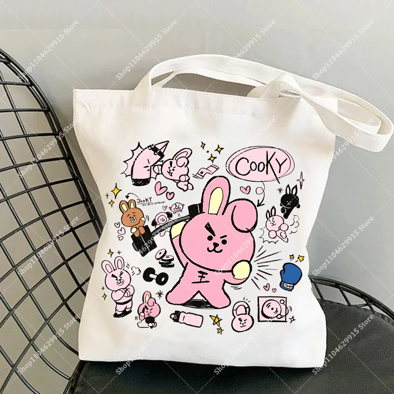 BT21 Canvas Bag COOKY TATA Kawaii Cartoon Daily Daypack Lightweight Shopping Pouch Women Men Casual Popular Shoulder Bags Gift view 4