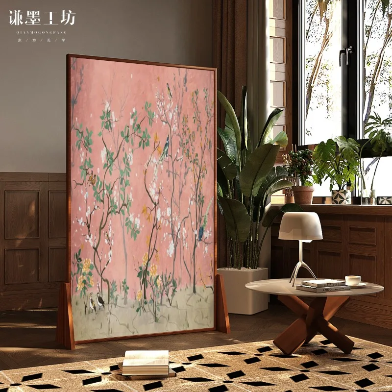 French retro solid wood screen partition living room entrance baffle advanced sense floor simple small seat screen