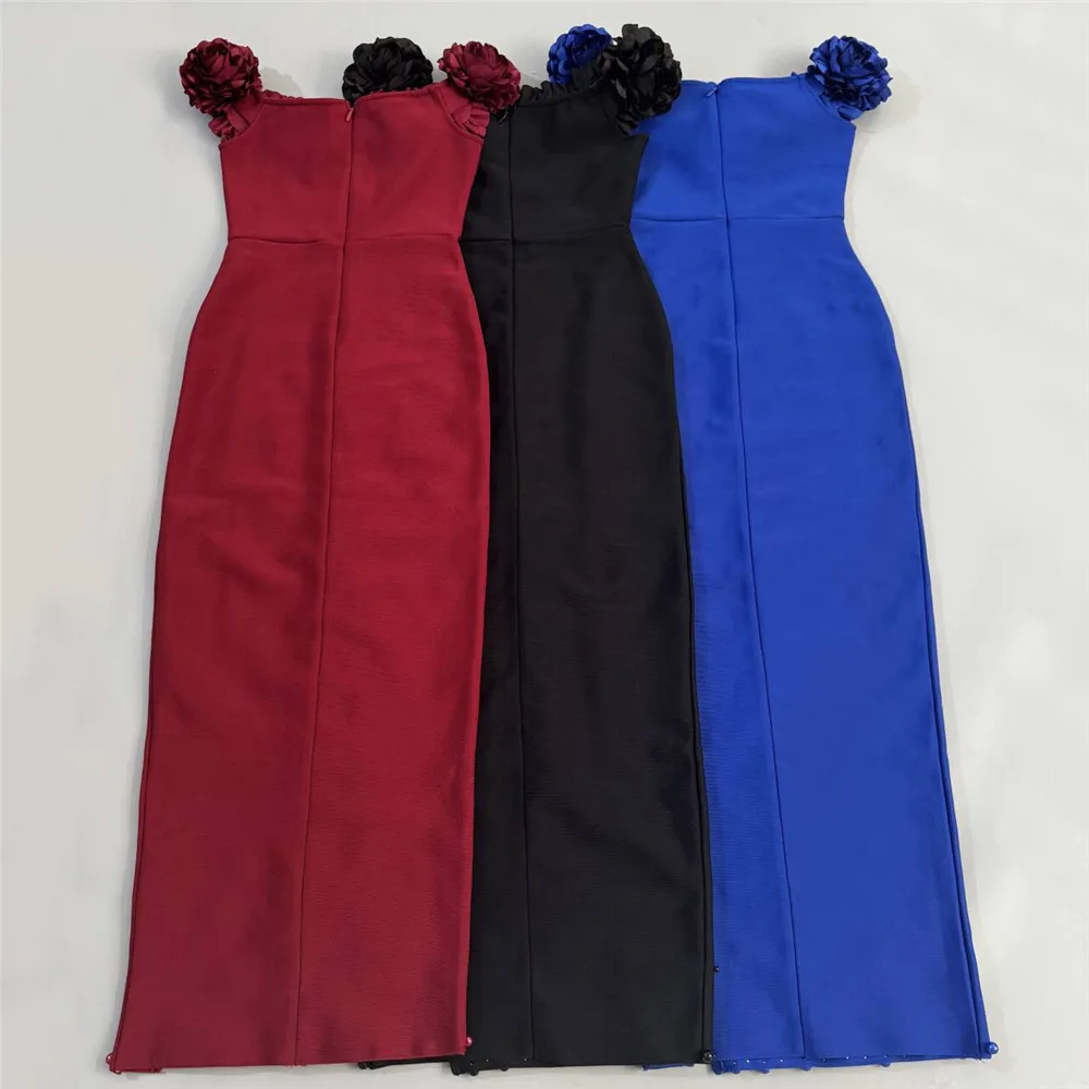 2026 New Luxury Bandage Dress Off Shoulder Flowers Pearls Open Leg Ankle Length Birthday Celebrity Evening Club Party Dresses
